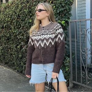 GAP BROWN CREAM FAIR ISLE CARDIGAN SWEATER SIZE EXTRA LARGE